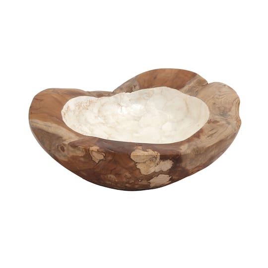 16" Natural Brown Wood and Shell Natural Decorative Bowl